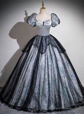 Black Gray Tulle Short Sleeve Quinceanera Dress